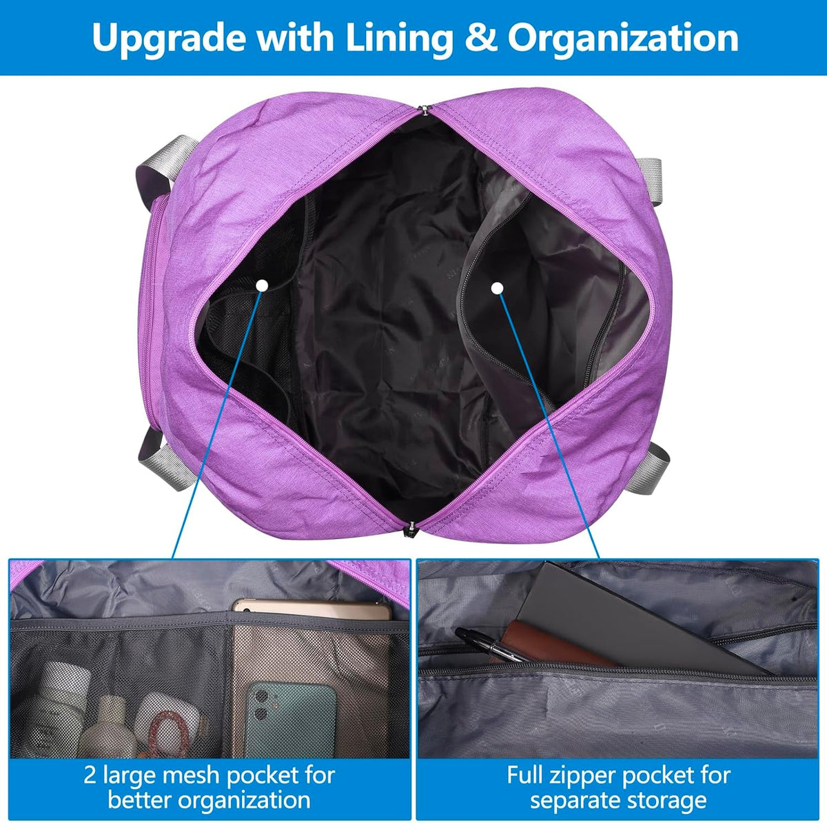 For Allegaint Airlines Personal Item Bag 17.7x12.6x6.3 Foldable Travel Duffel Bag Underseat Carry-on Luggage for Women and men 25L(Purple)