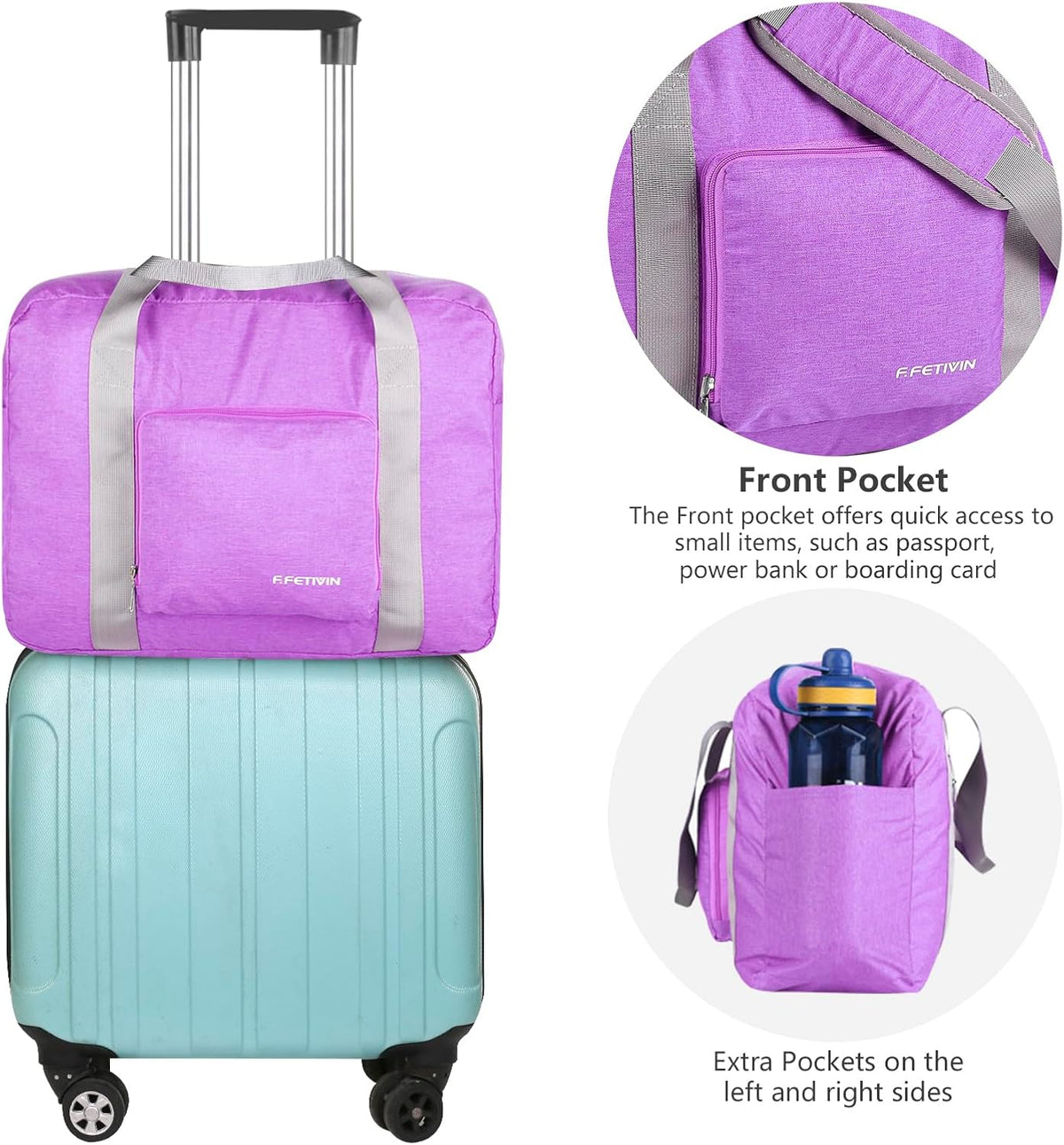 For Allegaint Airlines Personal Item Bag 17.7x12.6x6.3 Foldable Travel Duffel Bag Underseat Carry-on Luggage for Women and men 25L(Purple)