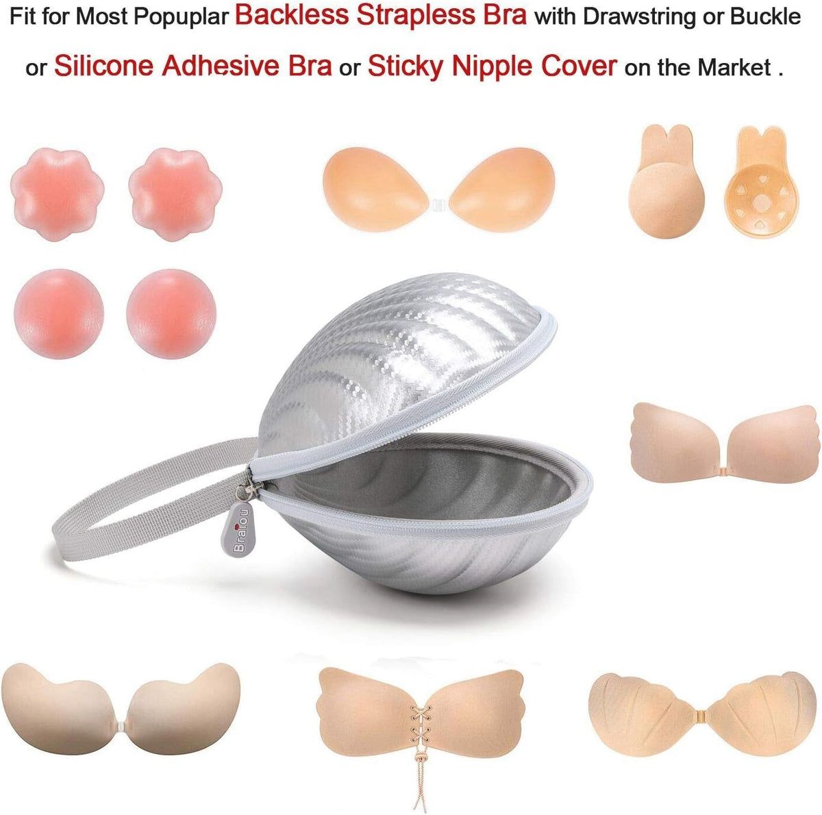 Hard Shell Travel Case for Silicone Bras [A-C Cup] Premium Nubra Organizer Portable Lingerie Underwear Storage Bag (Red)