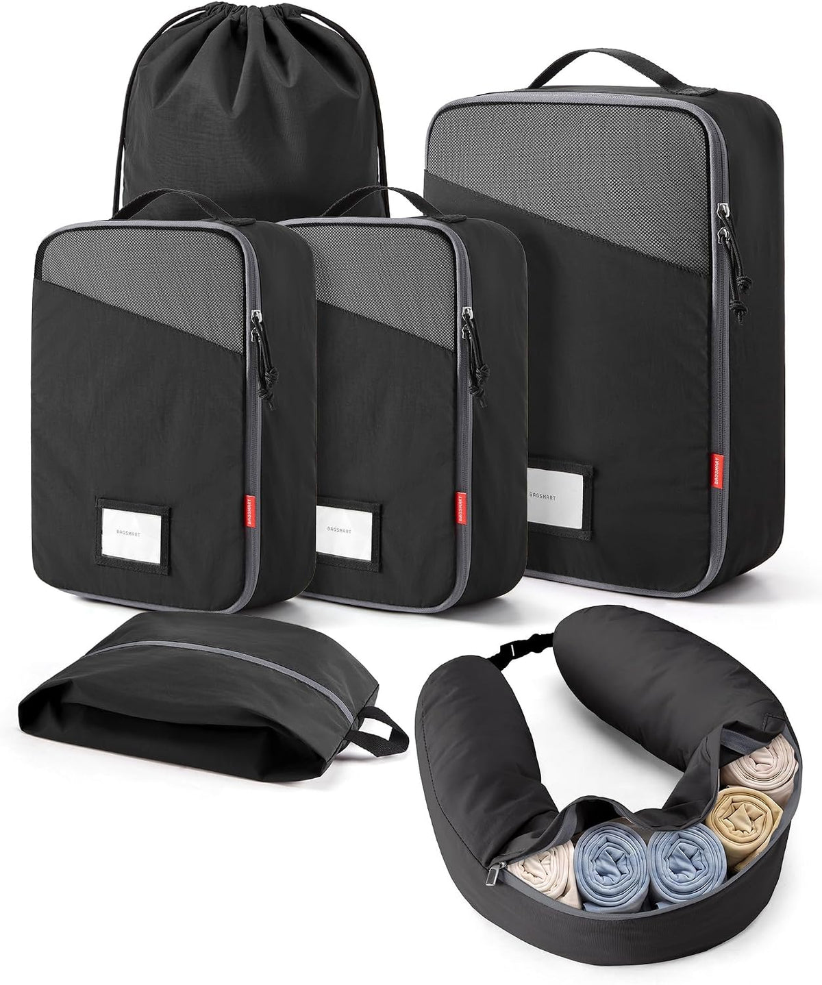 6 Set Packing Cubes for Travel with Budget Airline Neck Pillow | Travel essentials, Premium Taslan luggage organizers for all suitcases, Ultimate budget airline hack, 100% Personal item safe