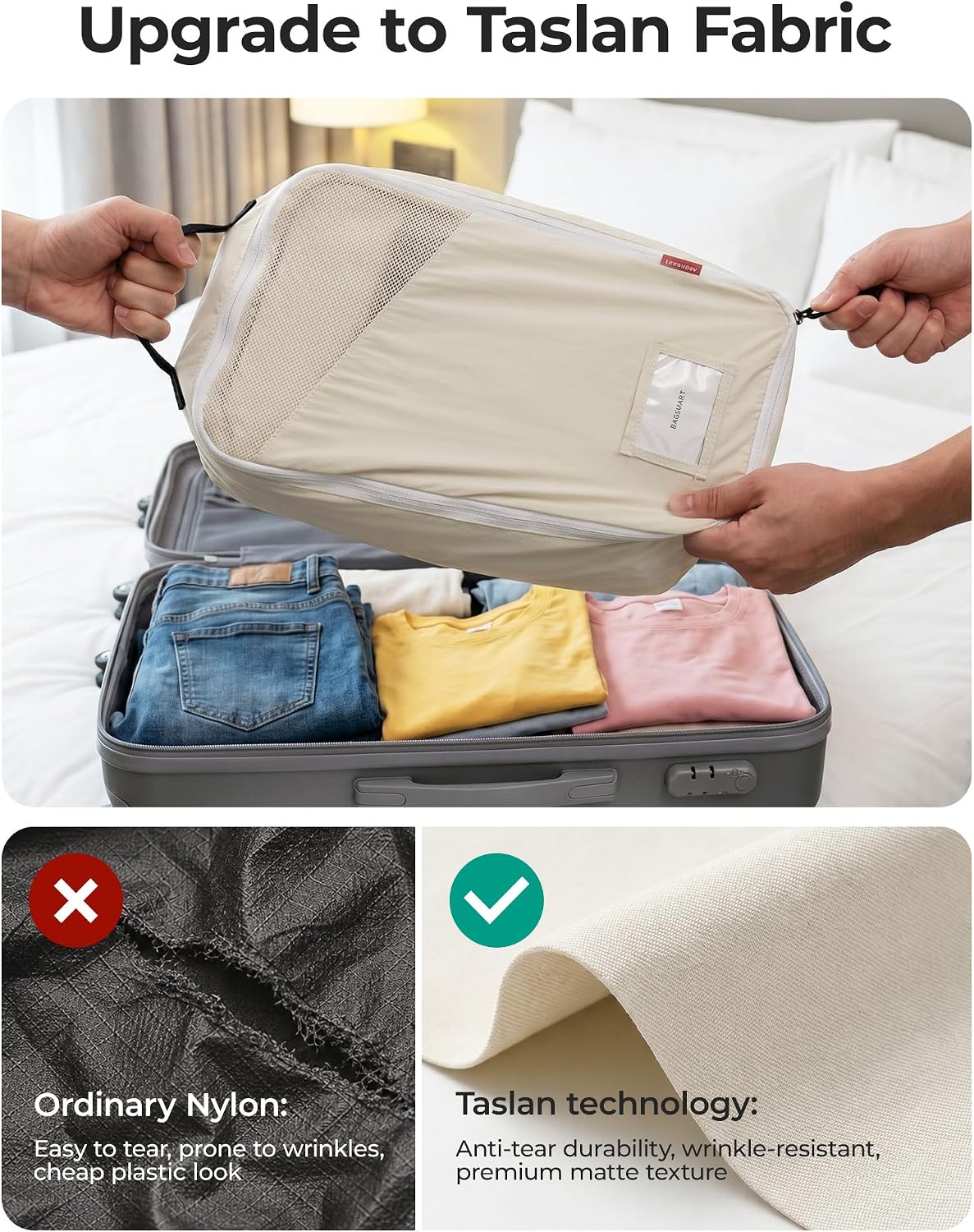 6 Set Packing Cubes for Travel with Budget Airline Neck Pillow | Travel essentials, Premium Taslan luggage organizers for all suitcases, Ultimate budget airline hack, 100% Personal item safe