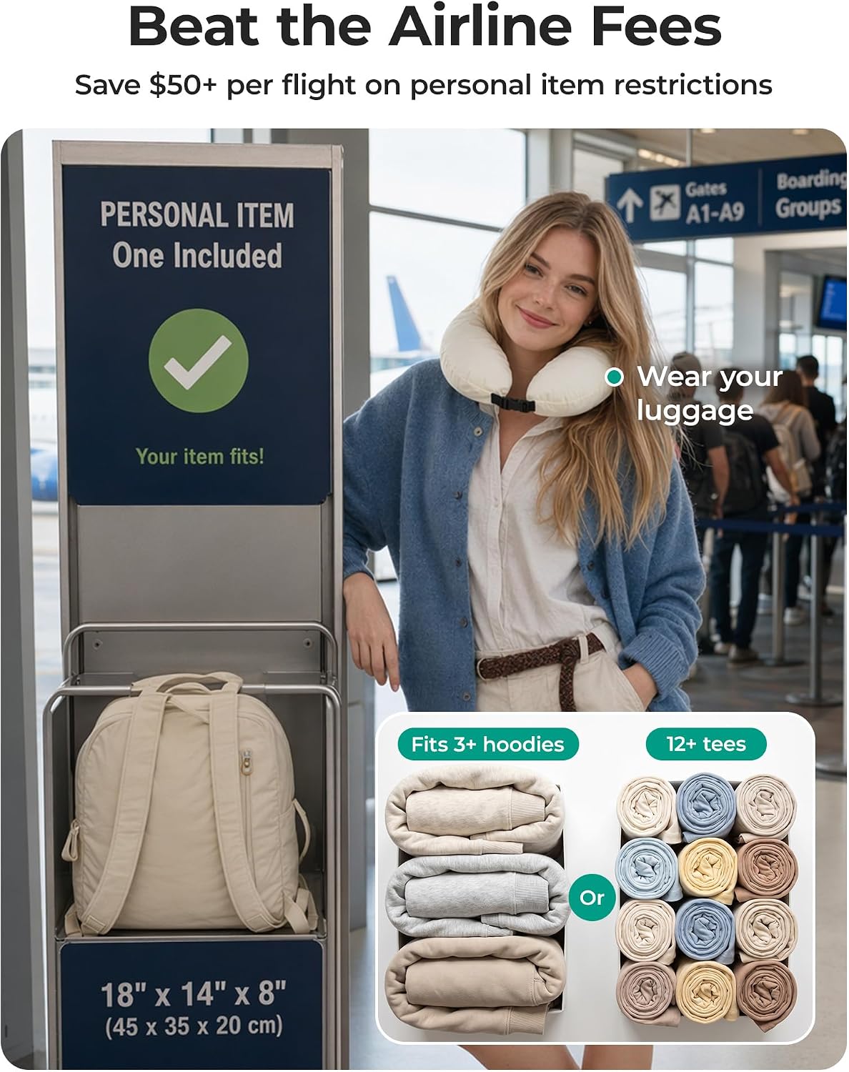 6 Set Packing Cubes for Travel with Budget Airline Neck Pillow | Travel essentials, Premium Taslan luggage organizers for all suitcases, Ultimate budget airline hack, 100% Personal item safe