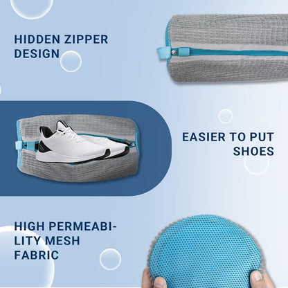 Shoe Washing Machine Bag - Fluffy Fibers Shoe Laundry Bag for Washer and Dryer - Adjustable Shoe Bag for Washing Machine (1, Yellow and Blue)