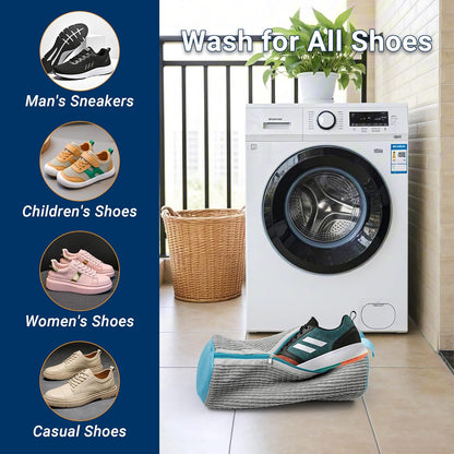 Shoe Washing Machine Bag - Fluffy Fibers Shoe Laundry Bag for Washer and Dryer - Adjustable Shoe Bag for Washing Machine (1, Yellow and Blue)