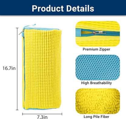 Shoe Washing Machine Bag - Fluffy Fibers Shoe Laundry Bag for Washer and Dryer - Adjustable Shoe Bag for Washing Machine (1, Yellow and Blue)