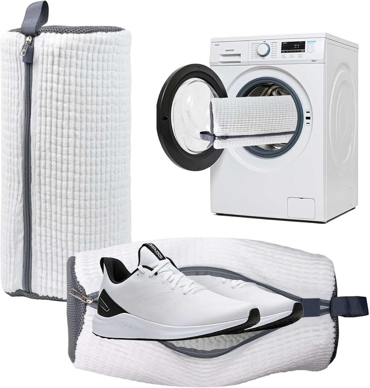 Shoe Washing Machine Bag - Fluffy Fibers Shoe Laundry Bag for Washer and Dryer - Adjustable Shoe Bag for Washing Machine (1, Yellow and Blue)