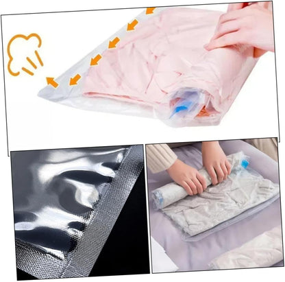 12pcs Reusable Roll up Vacuum Compression Bags 35x50 40x60cm Pa+pe Space Saving Storage for Travel Luggage and Clothes Organization
