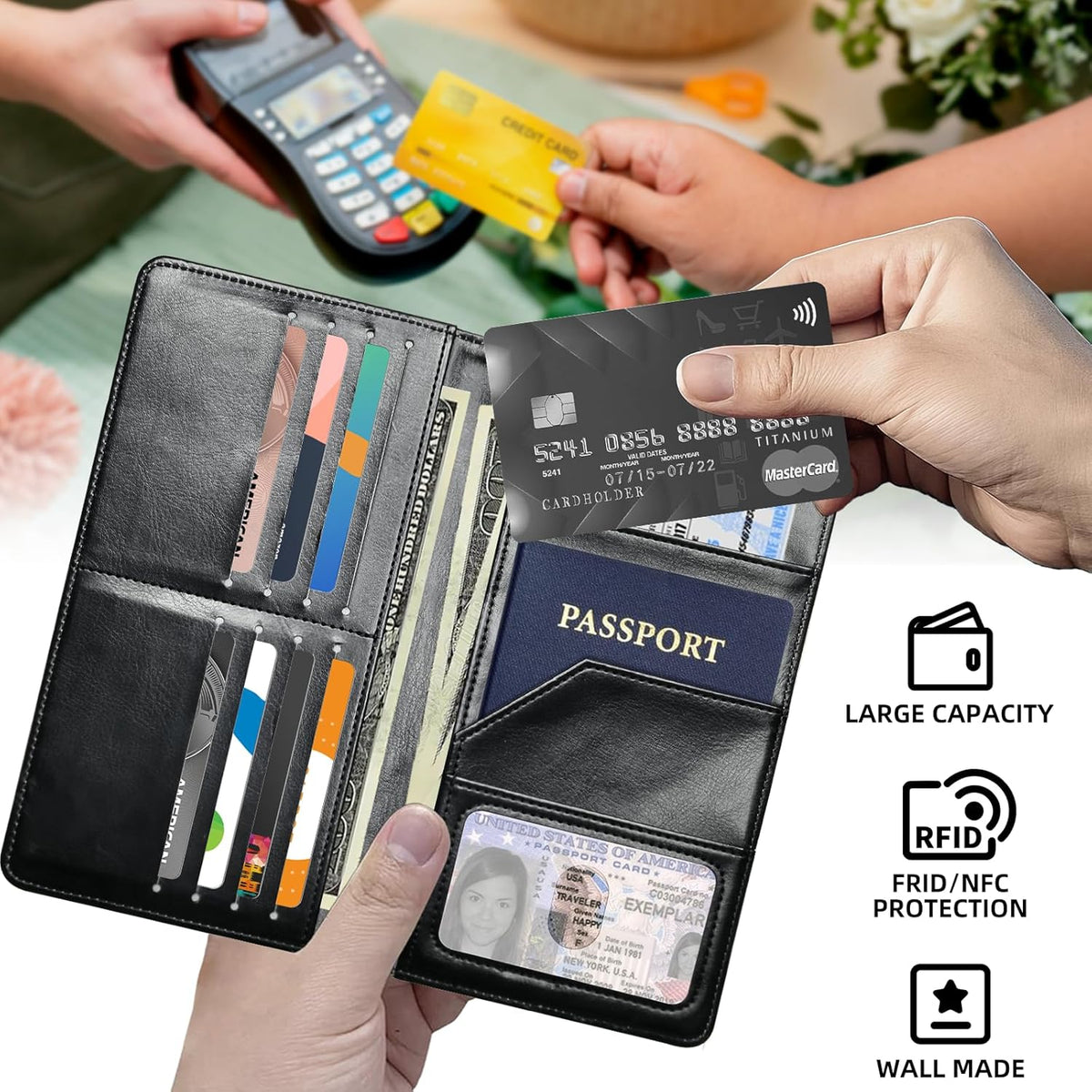 Exquisite Passport Holder for Travel Accessory, Coconut Beach Leather Passport Cover with Space for Documents and Family Photos, Travel Passport Credit Card Wallet for Women and Men