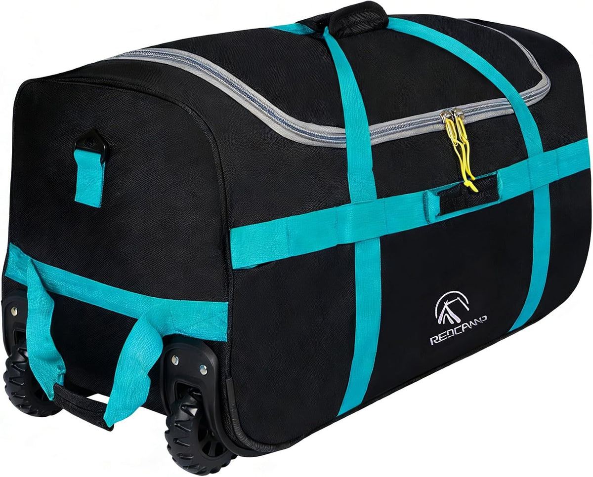26" Rolling Duffle Bag with Wheels, 85L Foldable Gym Duffel Bag | Collapsible Check-in Heavy Duty Carry-on Wheeled Roller Duffle Bag for Men Women Luggage, Fit airline, Navy