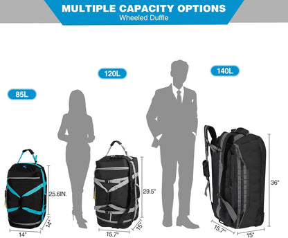 26" Rolling Duffle Bag with Wheels, 85L Foldable Gym Duffel Bag | Collapsible Check-in Heavy Duty Carry-on Wheeled Roller Duffle Bag for Men Women Luggage, Fit airline, Navy