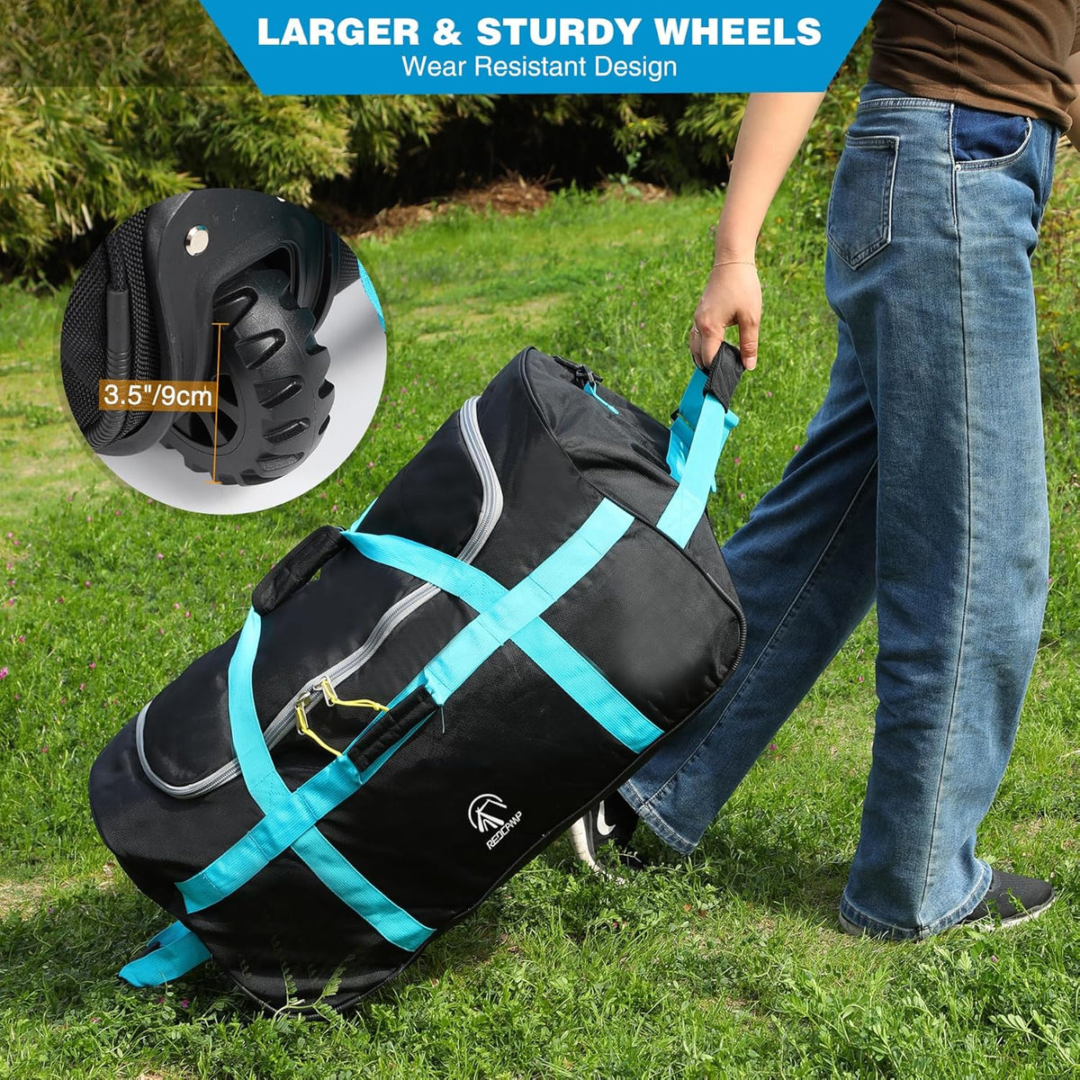 26" Rolling Duffle Bag with Wheels, 85L Foldable Gym Duffel Bag | Collapsible Check-in Heavy Duty Carry-on Wheeled Roller Duffle Bag for Men Women Luggage, Fit airline, Navy