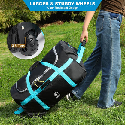 26" Rolling Duffle Bag with Wheels, 85L Foldable Gym Duffel Bag | Collapsible Check-in Heavy Duty Carry-on Wheeled Roller Duffle Bag for Men Women Luggage, Fit airline, Navy