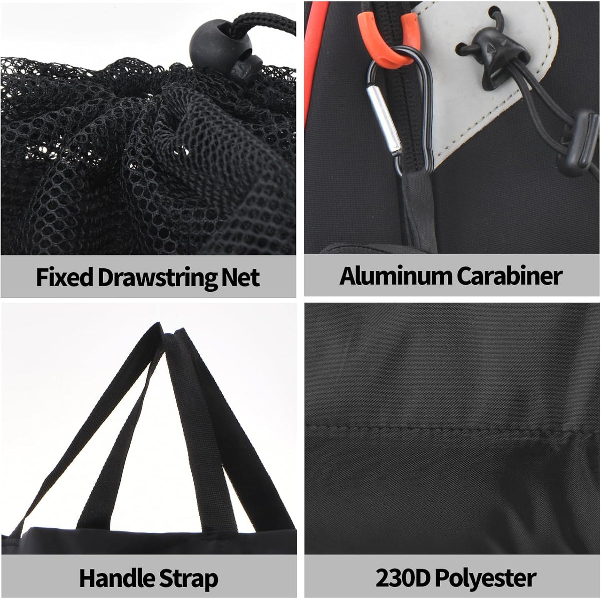 Travel Laundry Bags, 2Pcs Foldable Dirty Clothes Bag 【Upgraded】 with Fixed Drawstring Net, Handles and Carabiner, Portable Laundry Bags for Travel and Fitness (Dark-Black) 30"H x 21"W