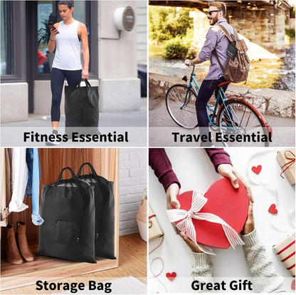 Travel Laundry Bags, 2Pcs Foldable Dirty Clothes Bag 【Upgraded】 with Fixed Drawstring Net, Handles and Carabiner, Portable Laundry Bags for Travel and Fitness (Dark-Black) 30"H x 21"W