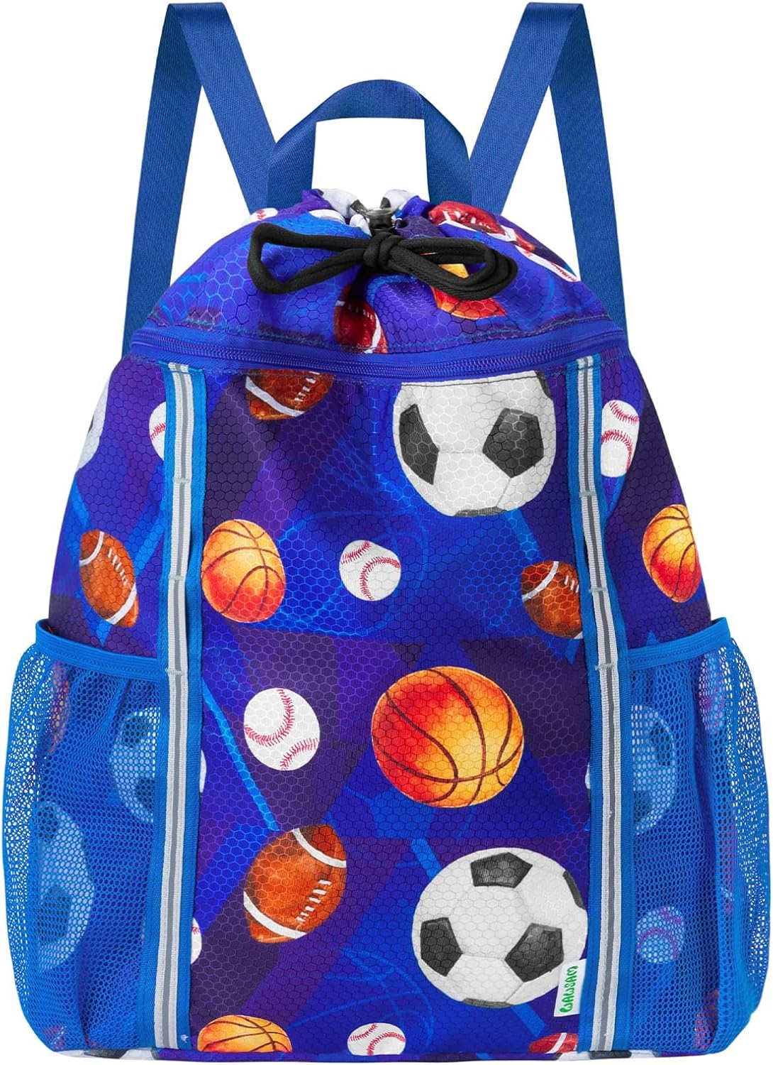 Kids Gym Drawstring Backpack String Bag, Shark Sports Gym Bag for Kids Boys Waterproof Swimming Beach String Cinch Backpack with Two Water Bottle Pocket