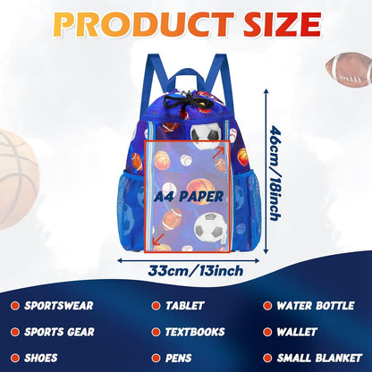 Kids Gym Drawstring Backpack String Bag, Shark Sports Gym Bag for Kids Boys Waterproof Swimming Beach String Cinch Backpack with Two Water Bottle Pocket