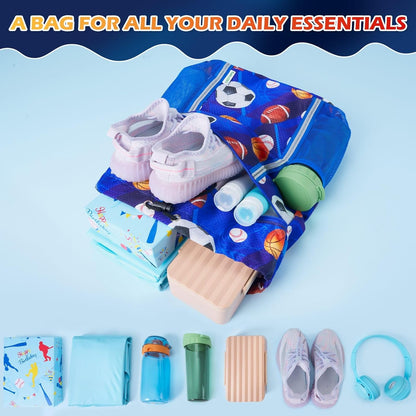 Kids Gym Drawstring Backpack String Bag, Shark Sports Gym Bag for Kids Boys Waterproof Swimming Beach String Cinch Backpack with Two Water Bottle Pocket