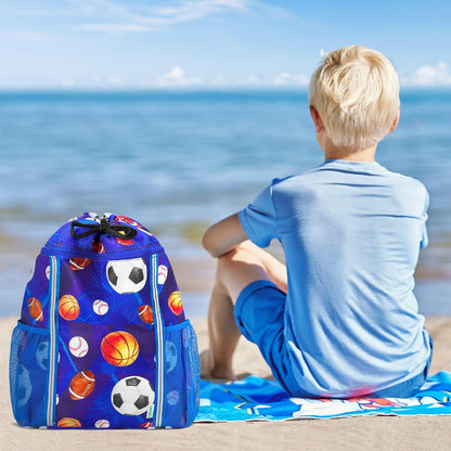 Kids Gym Drawstring Backpack String Bag, Shark Sports Gym Bag for Kids Boys Waterproof Swimming Beach String Cinch Backpack with Two Water Bottle Pocket