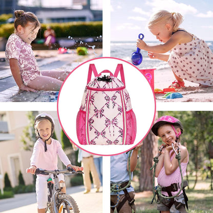 Kids Gym Drawstring Backpack String Bag, Shark Sports Gym Bag for Kids Boys Waterproof Swimming Beach String Cinch Backpack with Two Water Bottle Pocket