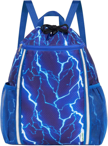 Kids Gym Drawstring Backpack String Bag, Shark Sports Gym Bag for Kids Boys Waterproof Swimming Beach String Cinch Backpack with Two Water Bottle Pocket