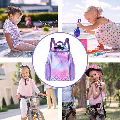 Kids Gym Drawstring Backpack String Bag, Shark Sports Gym Bag for Kids Boys Waterproof Swimming Beach String Cinch Backpack with Two Water Bottle Pocket