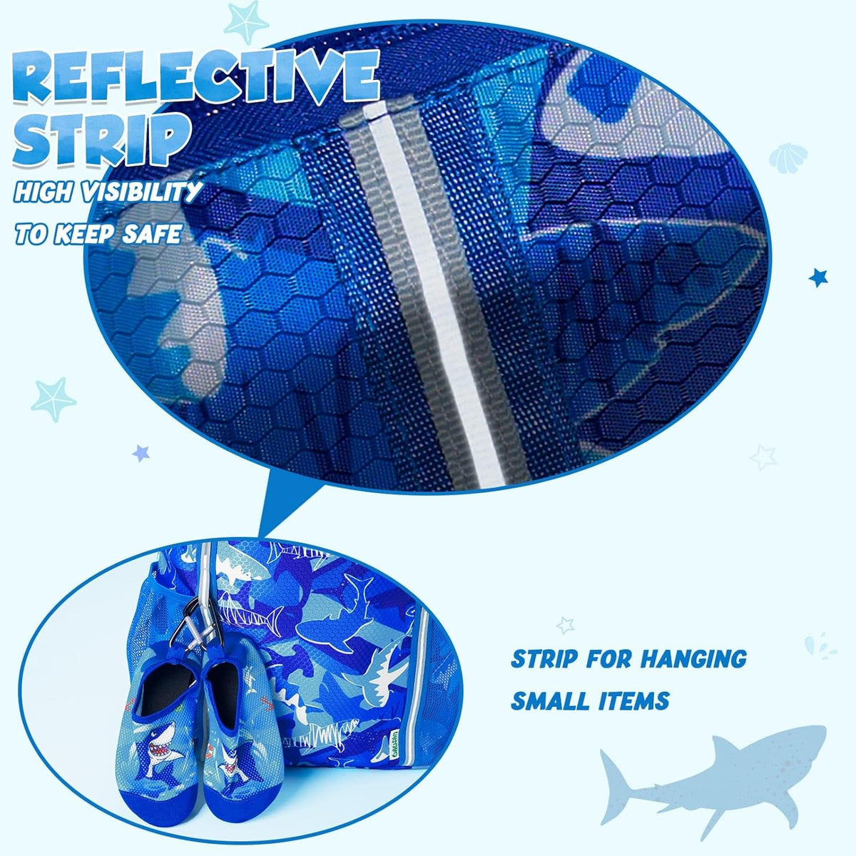 Kids Gym Drawstring Backpack String Bag, Shark Sports Gym Bag for Kids Boys Waterproof Swimming Beach String Cinch Backpack with Two Water Bottle Pocket