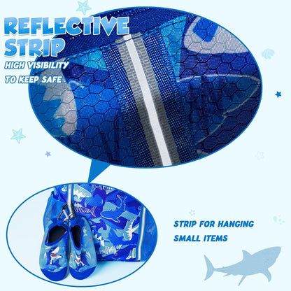Kids Gym Drawstring Backpack String Bag, Shark Sports Gym Bag for Kids Boys Waterproof Swimming Beach String Cinch Backpack with Two Water Bottle Pocket