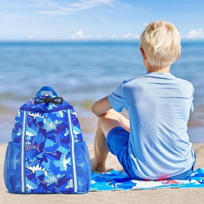 Kids Gym Drawstring Backpack String Bag, Shark Sports Gym Bag for Kids Boys Waterproof Swimming Beach String Cinch Backpack with Two Water Bottle Pocket
