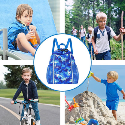 Kids Gym Drawstring Backpack String Bag, Shark Sports Gym Bag for Kids Boys Waterproof Swimming Beach String Cinch Backpack with Two Water Bottle Pocket