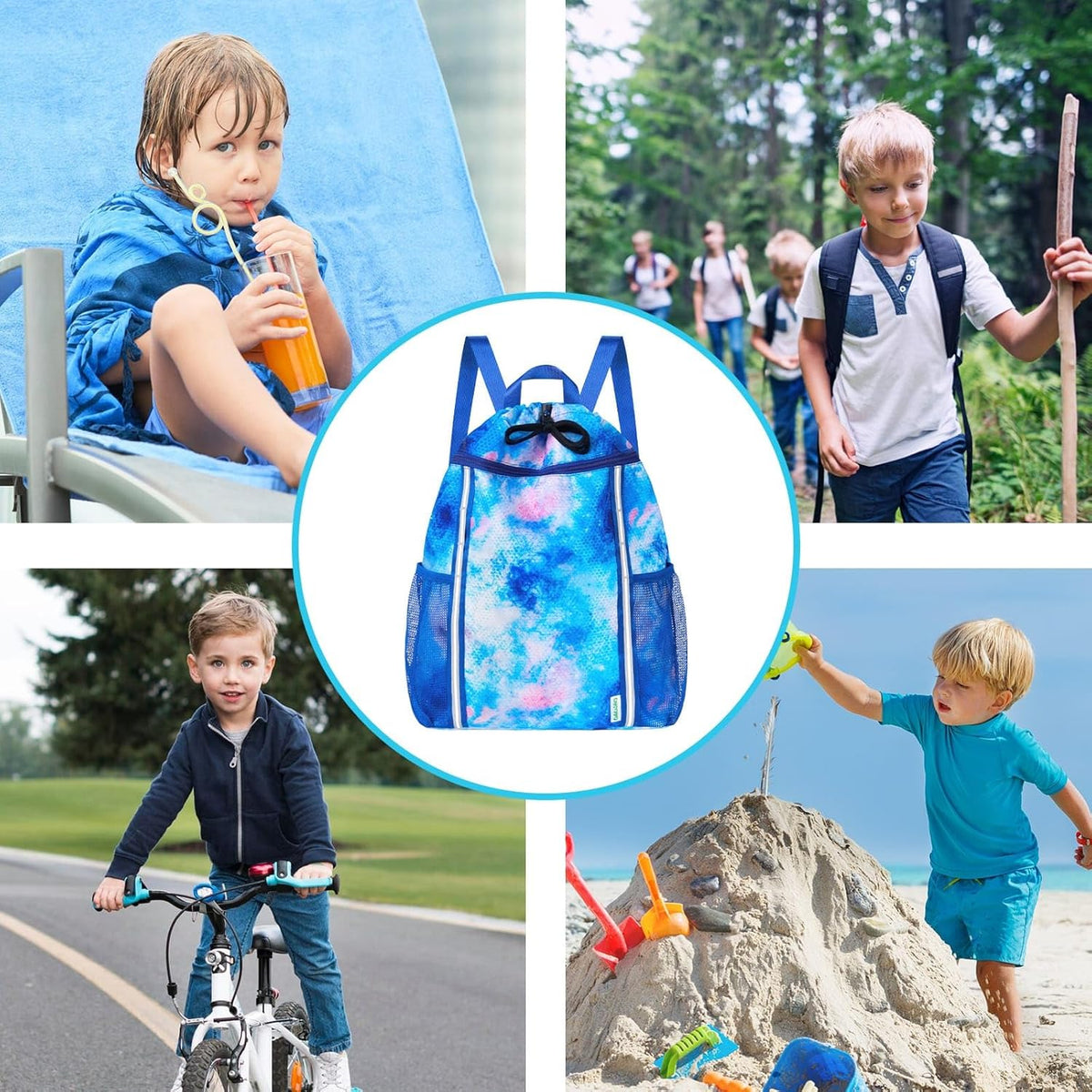 Kids Gym Drawstring Backpack String Bag, Shark Sports Gym Bag for Kids Boys Waterproof Swimming Beach String Cinch Backpack with Two Water Bottle Pocket
