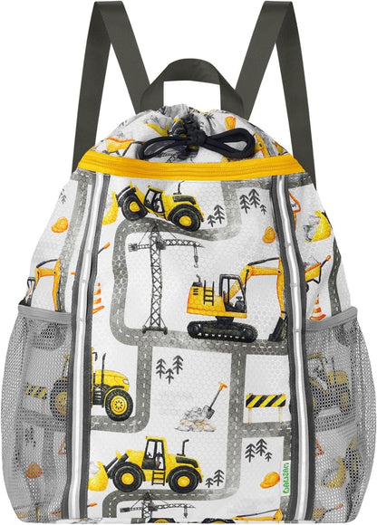 Kids Gym Drawstring Backpack String Bag, Shark Sports Gym Bag for Kids Boys Waterproof Swimming Beach String Cinch Backpack with Two Water Bottle Pocket