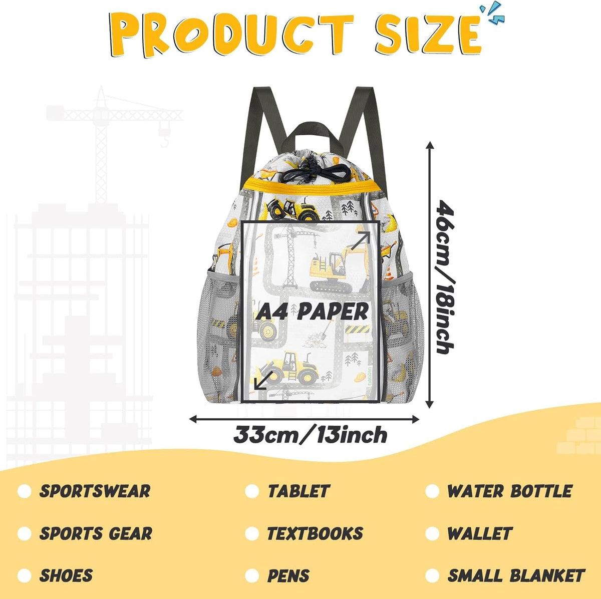 Kids Gym Drawstring Backpack String Bag, Shark Sports Gym Bag for Kids Boys Waterproof Swimming Beach String Cinch Backpack with Two Water Bottle Pocket