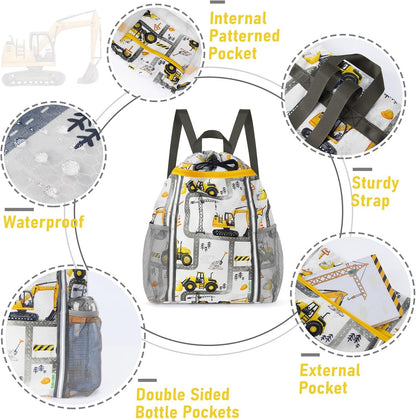 Kids Gym Drawstring Backpack String Bag, Shark Sports Gym Bag for Kids Boys Waterproof Swimming Beach String Cinch Backpack with Two Water Bottle Pocket
