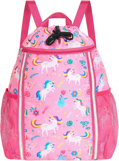 Kids Gym Drawstring Backpack String Bag, Shark Sports Gym Bag for Kids Boys Waterproof Swimming Beach String Cinch Backpack with Two Water Bottle Pocket