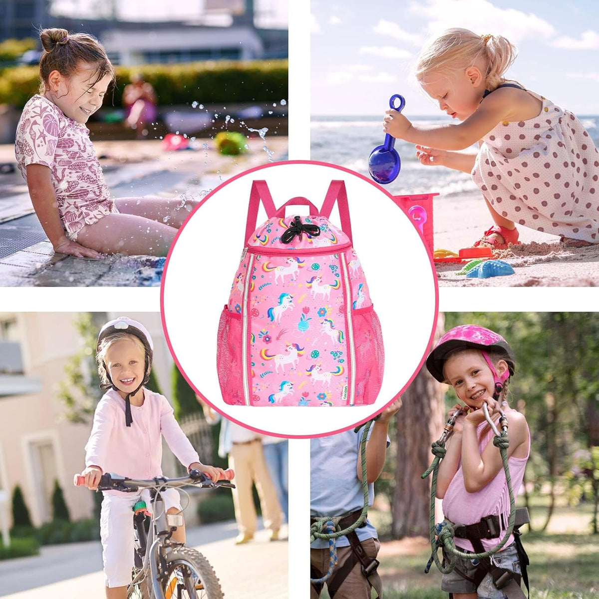 Kids Gym Drawstring Backpack String Bag, Shark Sports Gym Bag for Kids Boys Waterproof Swimming Beach String Cinch Backpack with Two Water Bottle Pocket