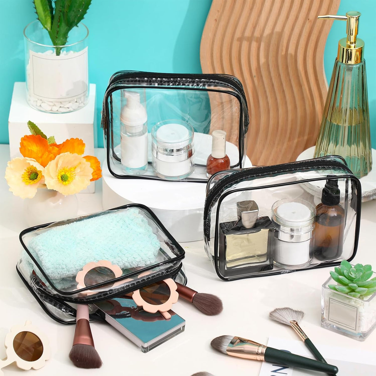 120 Pcs Clear Makeup Bags Bulk Tsa Approved Toiletry Bag for Travel Transparent Cosmetic Bag PVC Waterproof Travel Small Pouches with Zipper for Men and Women (White)
