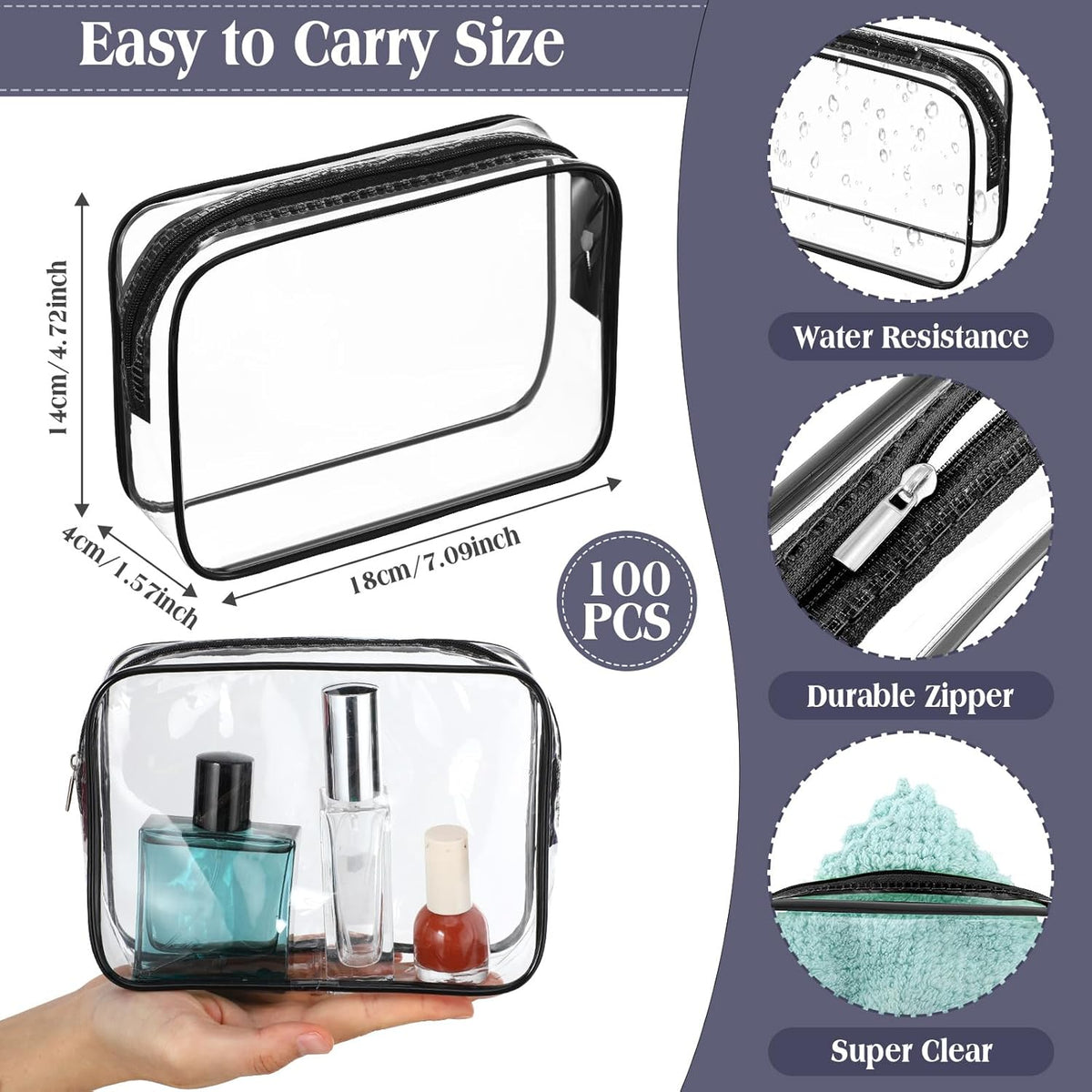 120 Pcs Clear Makeup Bags Bulk Tsa Approved Toiletry Bag for Travel Transparent Cosmetic Bag PVC Waterproof Travel Small Pouches with Zipper for Men and Women (White)