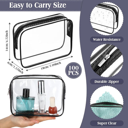 120 Pcs Clear Makeup Bags Bulk Tsa Approved Toiletry Bag for Travel Transparent Cosmetic Bag PVC Waterproof Travel Small Pouches with Zipper for Men and Women (White)