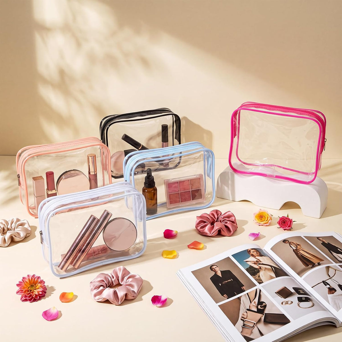 120 Pcs Clear Makeup Bags Bulk Tsa Approved Toiletry Bag for Travel Transparent Cosmetic Bag PVC Waterproof Travel Small Pouches with Zipper for Men and Women (White)