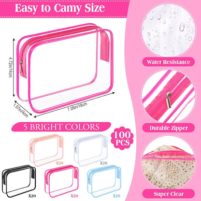 120 Pcs Clear Makeup Bags Bulk Tsa Approved Toiletry Bag for Travel Transparent Cosmetic Bag PVC Waterproof Travel Small Pouches with Zipper for Men and Women (White)