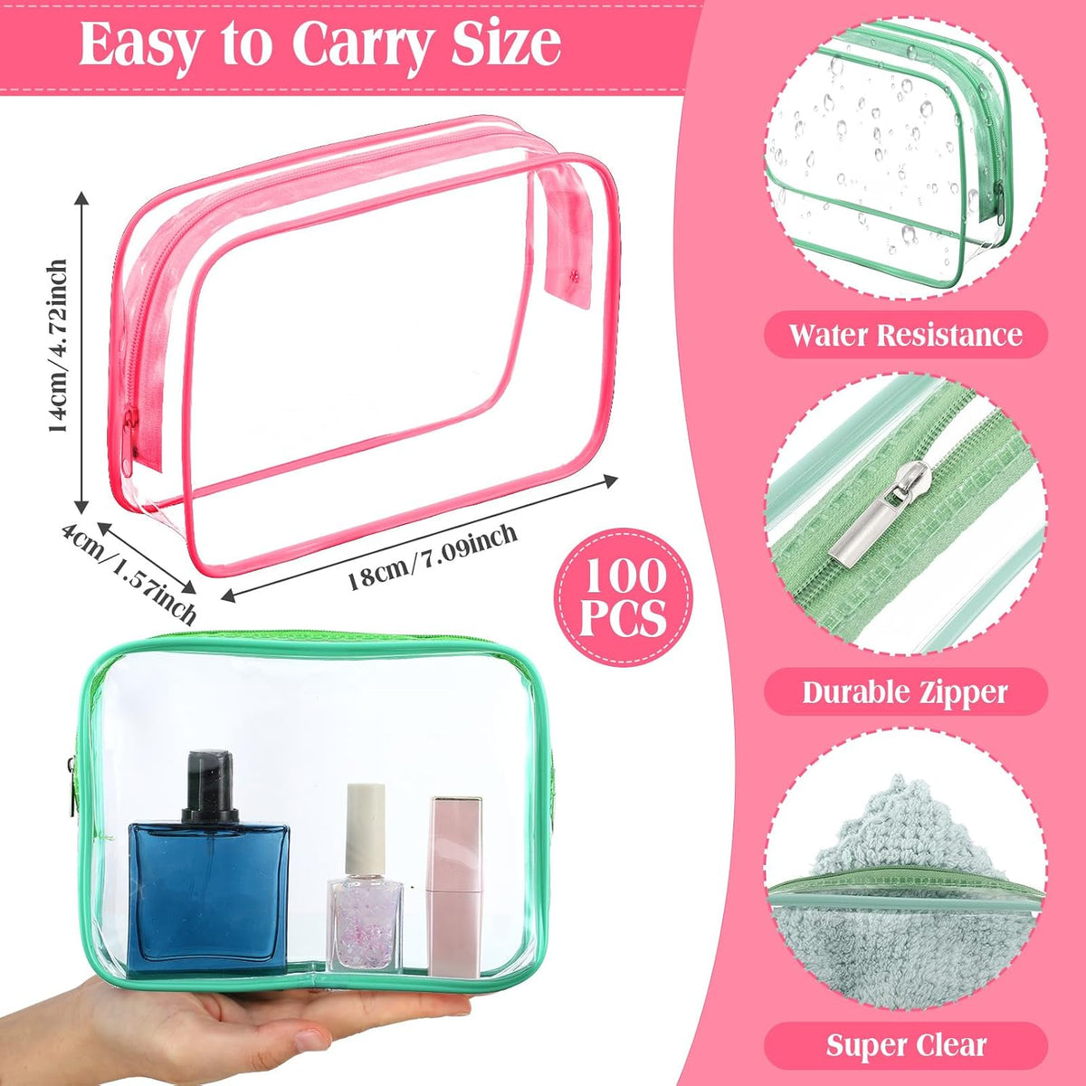 120 Pcs Clear Makeup Bags Bulk Tsa Approved Toiletry Bag for Travel Transparent Cosmetic Bag PVC Waterproof Travel Small Pouches with Zipper for Men and Women (White)