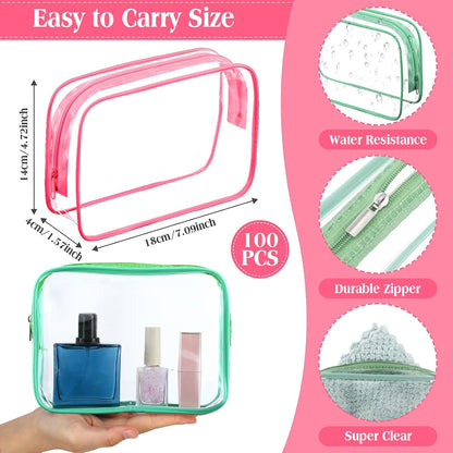 120 Pcs Clear Makeup Bags Bulk Tsa Approved Toiletry Bag for Travel Transparent Cosmetic Bag PVC Waterproof Travel Small Pouches with Zipper for Men and Women (White)