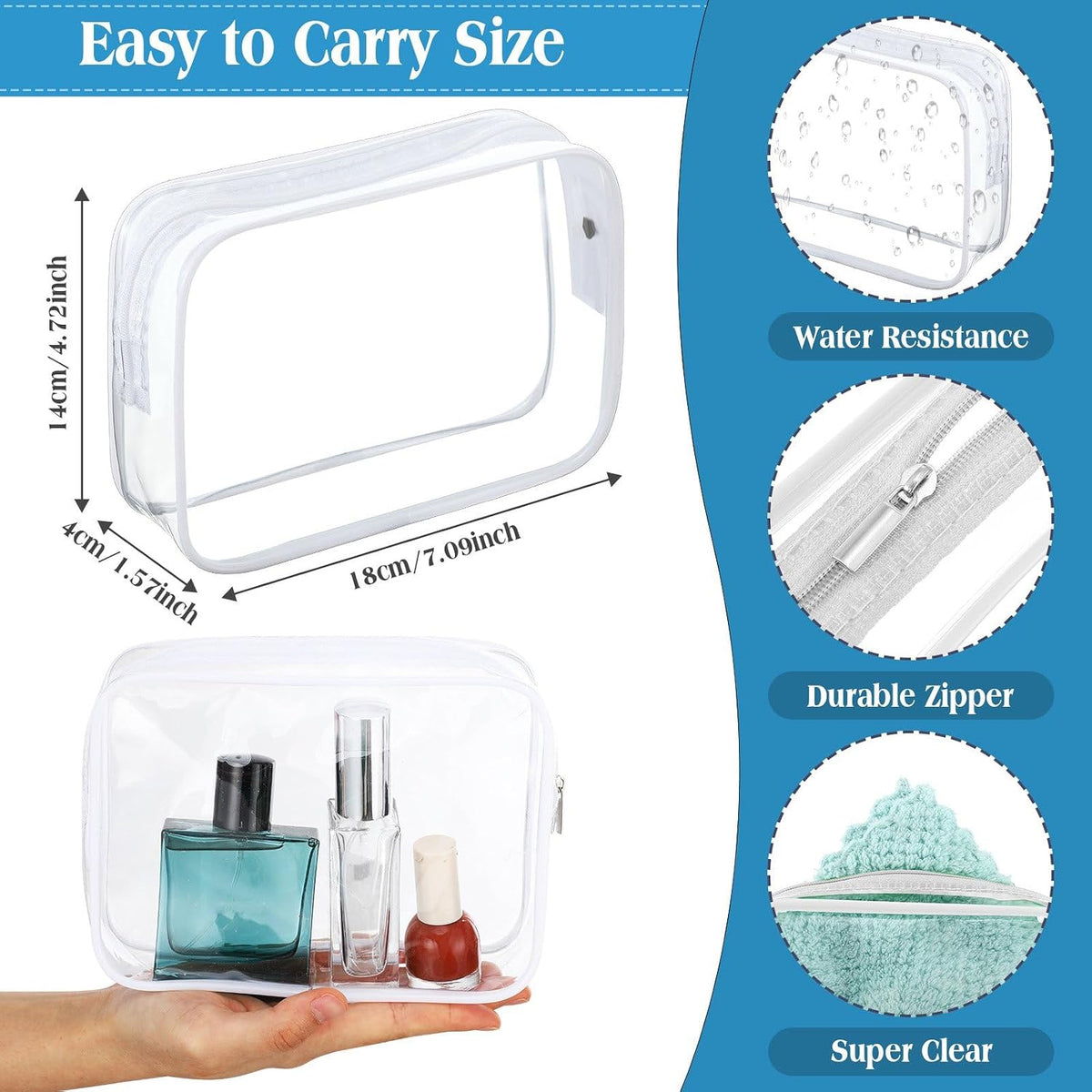 120 Pcs Clear Makeup Bags Bulk Tsa Approved Toiletry Bag for Travel Transparent Cosmetic Bag PVC Waterproof Travel Small Pouches with Zipper for Men and Women (White)