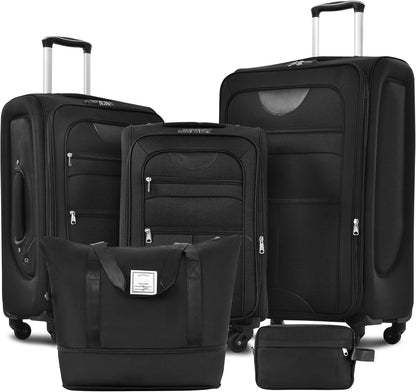 Softside Black Luggage Expandable 3 Piece Set – Lightweight Suitcase with TSA Lock & Spinner Wheels – Travel Set for Family Vacations, Business Trips (22/26/30 Inch)