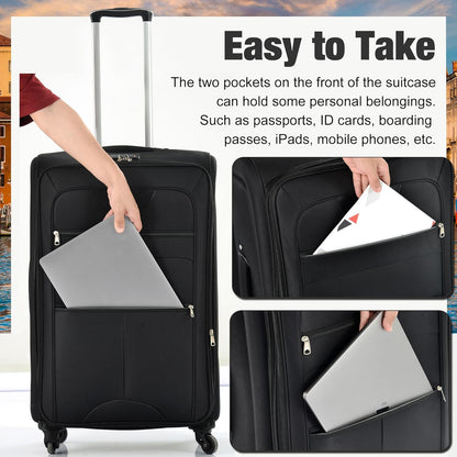 Softside Black Luggage Expandable 3 Piece Set – Lightweight Suitcase with TSA Lock & Spinner Wheels – Travel Set for Family Vacations, Business Trips (22/26/30 Inch)