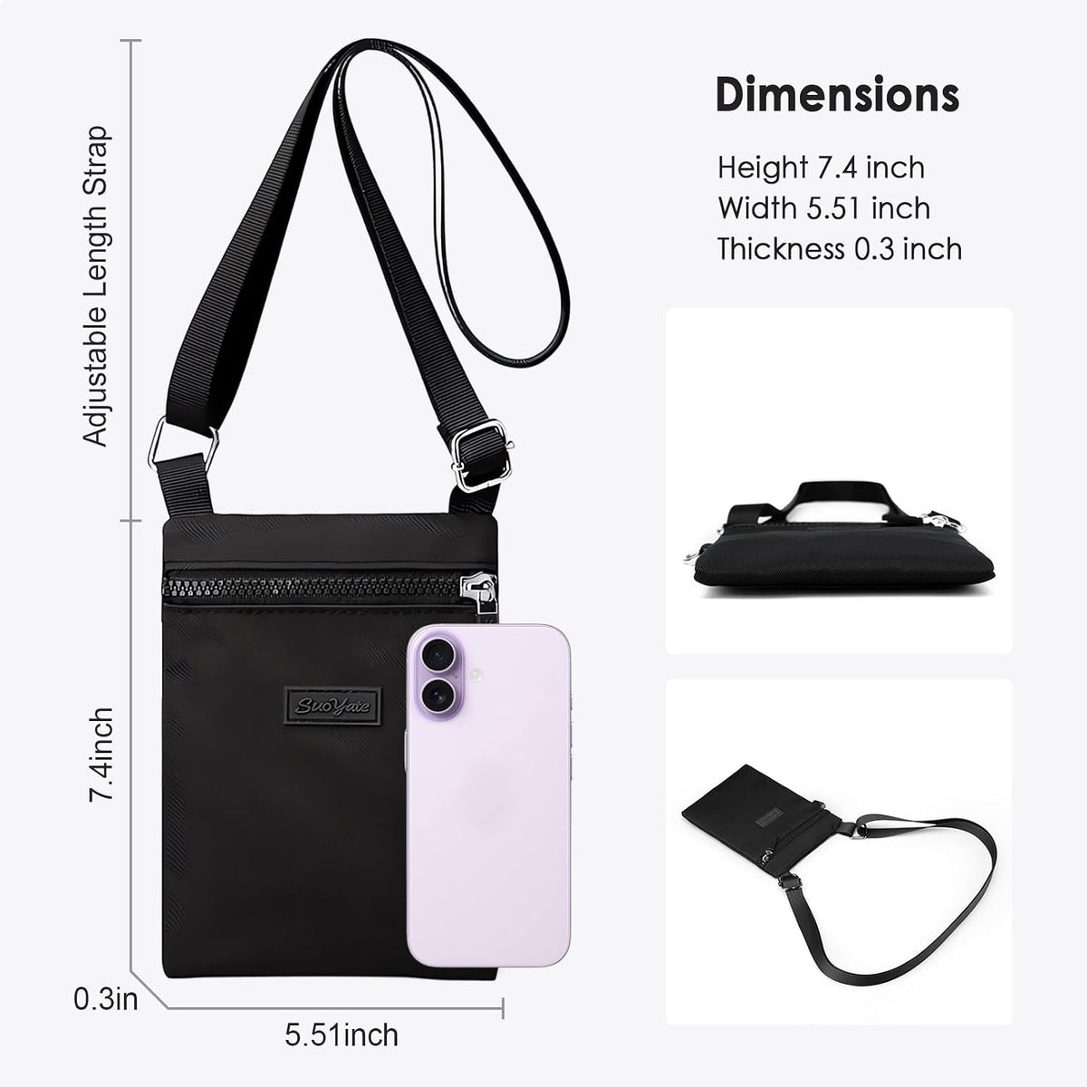 Mini Crossbody Phone Bag, Adjustable Cell Phone Purses, Travel Shoulder Bag Fit 6.9" Cellphone/Keys/Earbuds/Passport