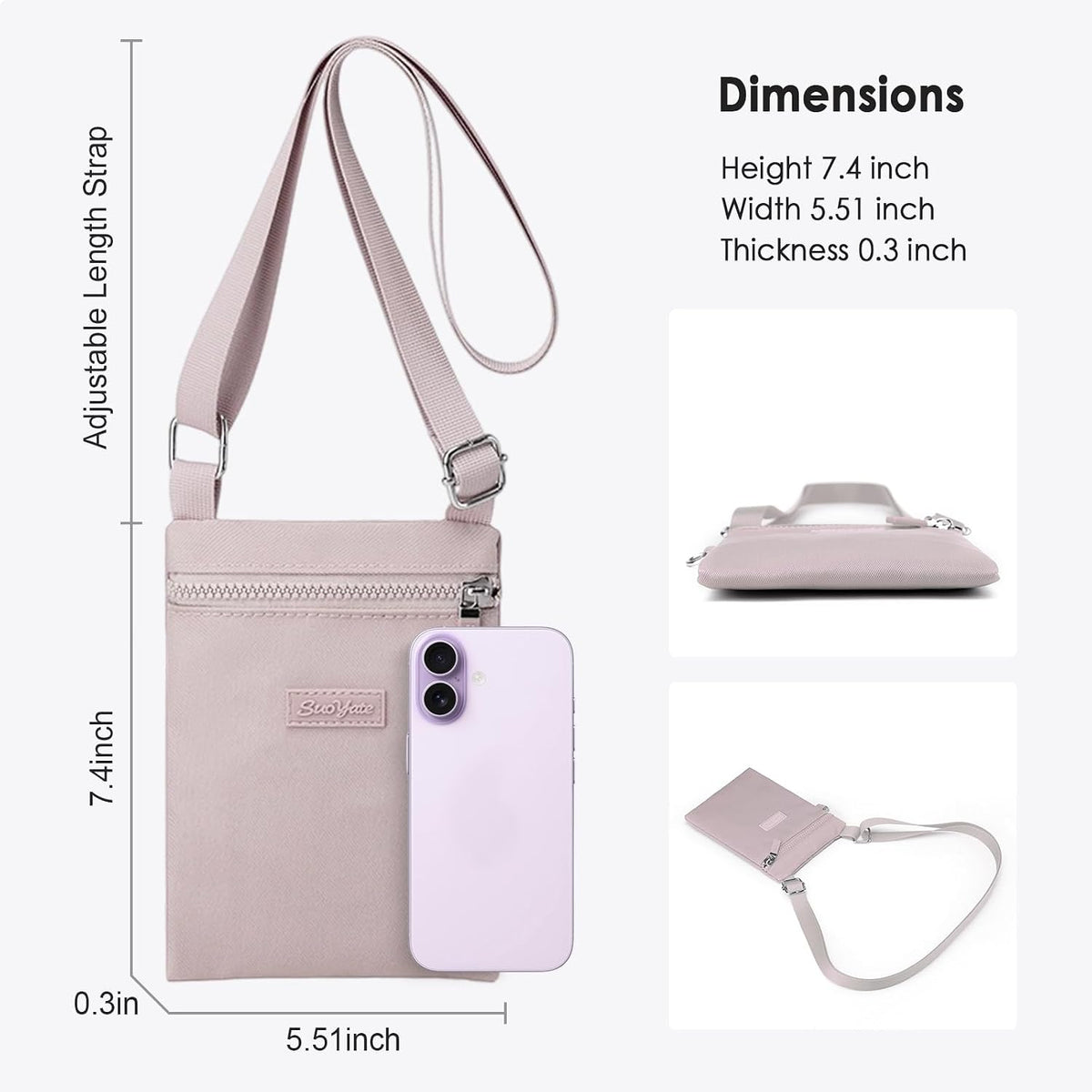 Mini Crossbody Phone Bag, Adjustable Cell Phone Purses, Travel Shoulder Bag Fit 6.9" Cellphone/Keys/Earbuds/Passport