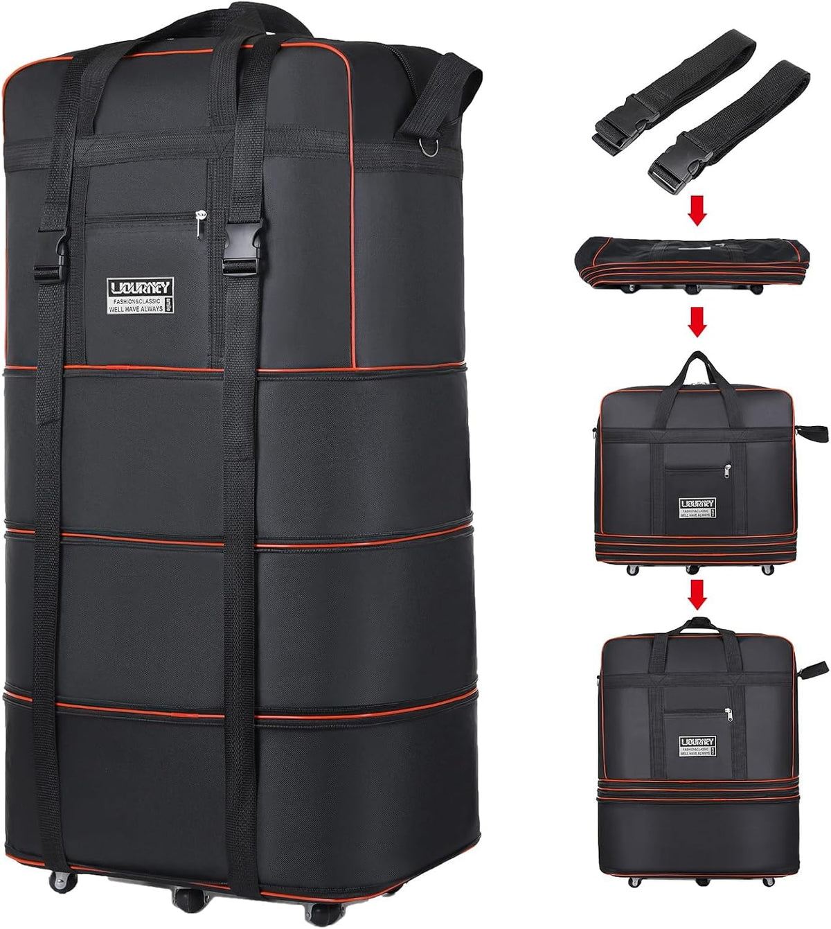 Travel bag with wheels, expandable, foldable, luggage bag, large capacity foldable rolling travel bag, suitable for men and women for moving house, studying abroad and traveling