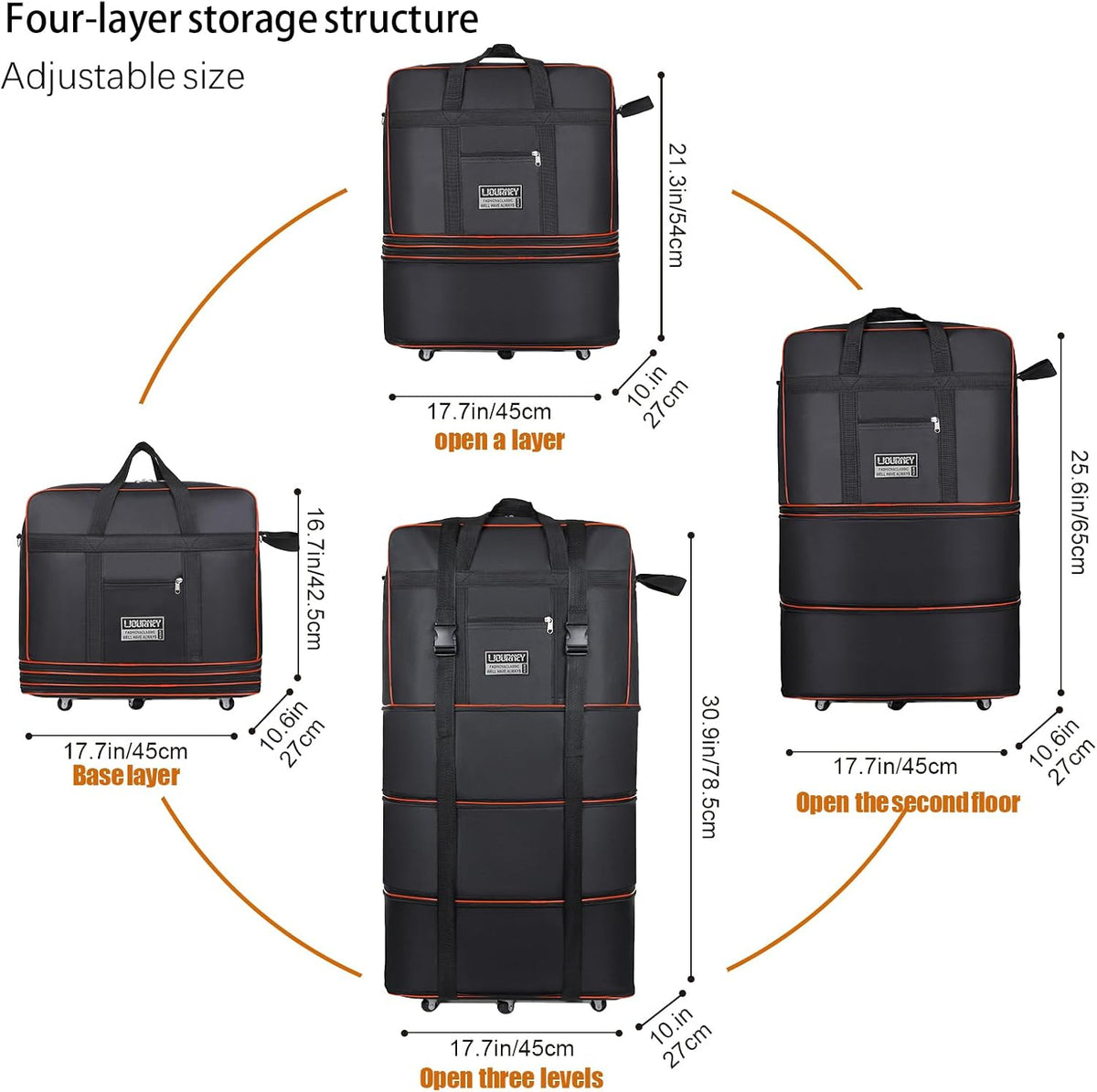 Travel bag with wheels, expandable, foldable, luggage bag, large capacity foldable rolling travel bag, suitable for men and women for moving house, studying abroad and traveling