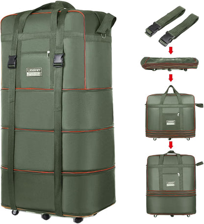 Travel bag with wheels, expandable, foldable, luggage bag, large capacity foldable rolling travel bag, suitable for men and women for moving house, studying abroad and traveling